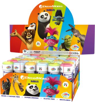 Souffleur de bulles de savon Dreamworks Shrek, Kung Fu Panda... 36 x 60ml en carton display qualité superieure