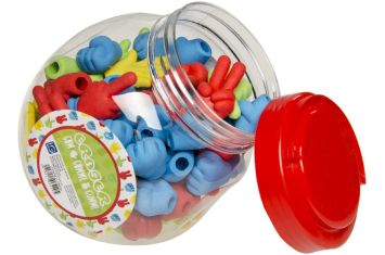 Gommes à main amusantes emballées par 100 dans un bocal