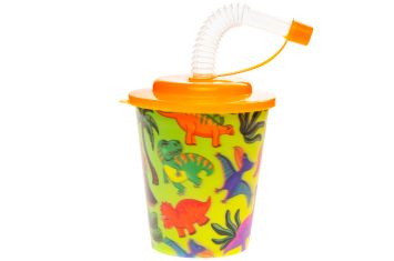 Gobelets 250ml Dinos en 3D avec paille, bouchon et couvercle 24 pièces